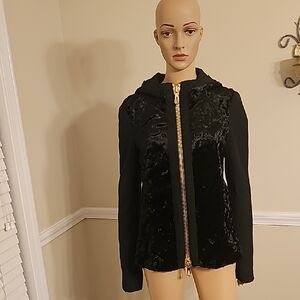 Per Se Black and Gold Zippers Bomber Jacket